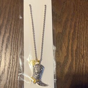 Two-Tone Filigree Cowboy Boot Pendant Necklace